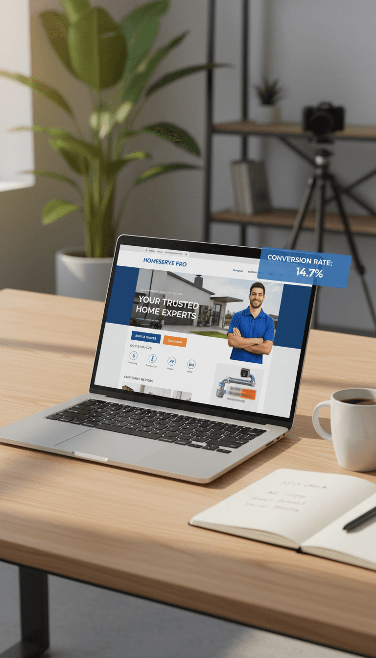 Laptop displaying a high-converting website design for a home service business