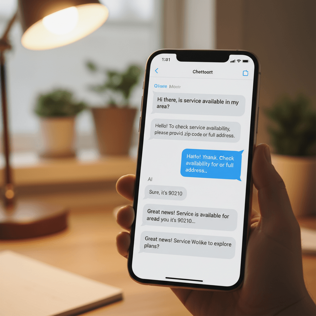 Mobile phone screen showing AI chatbot responding to customer service inquiry